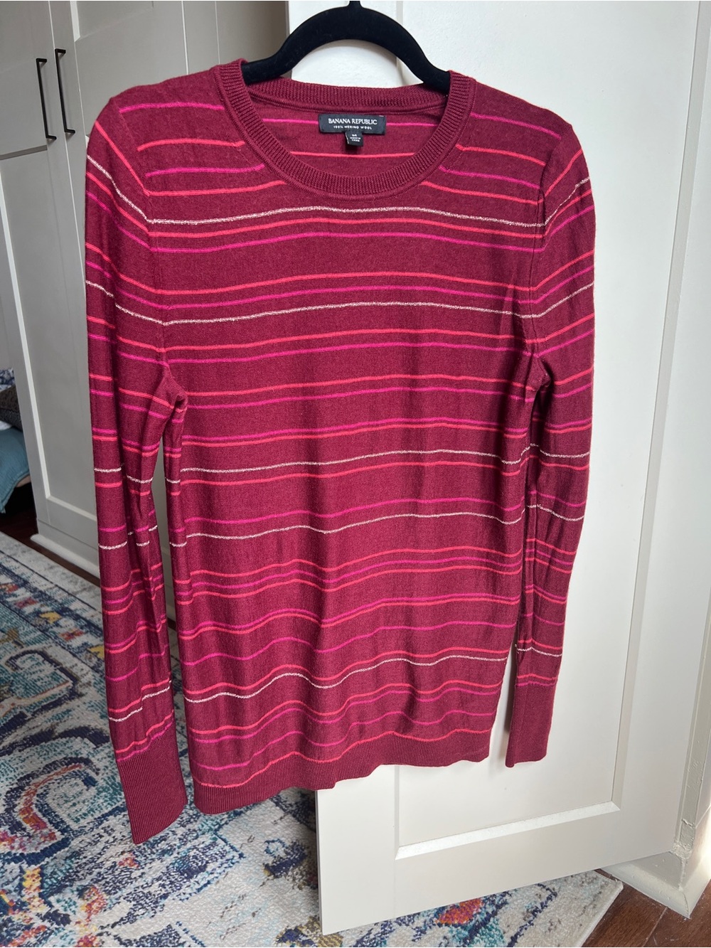 Banana Republic Extra Fine Merino Wool Striped Shimmer Sweater medium